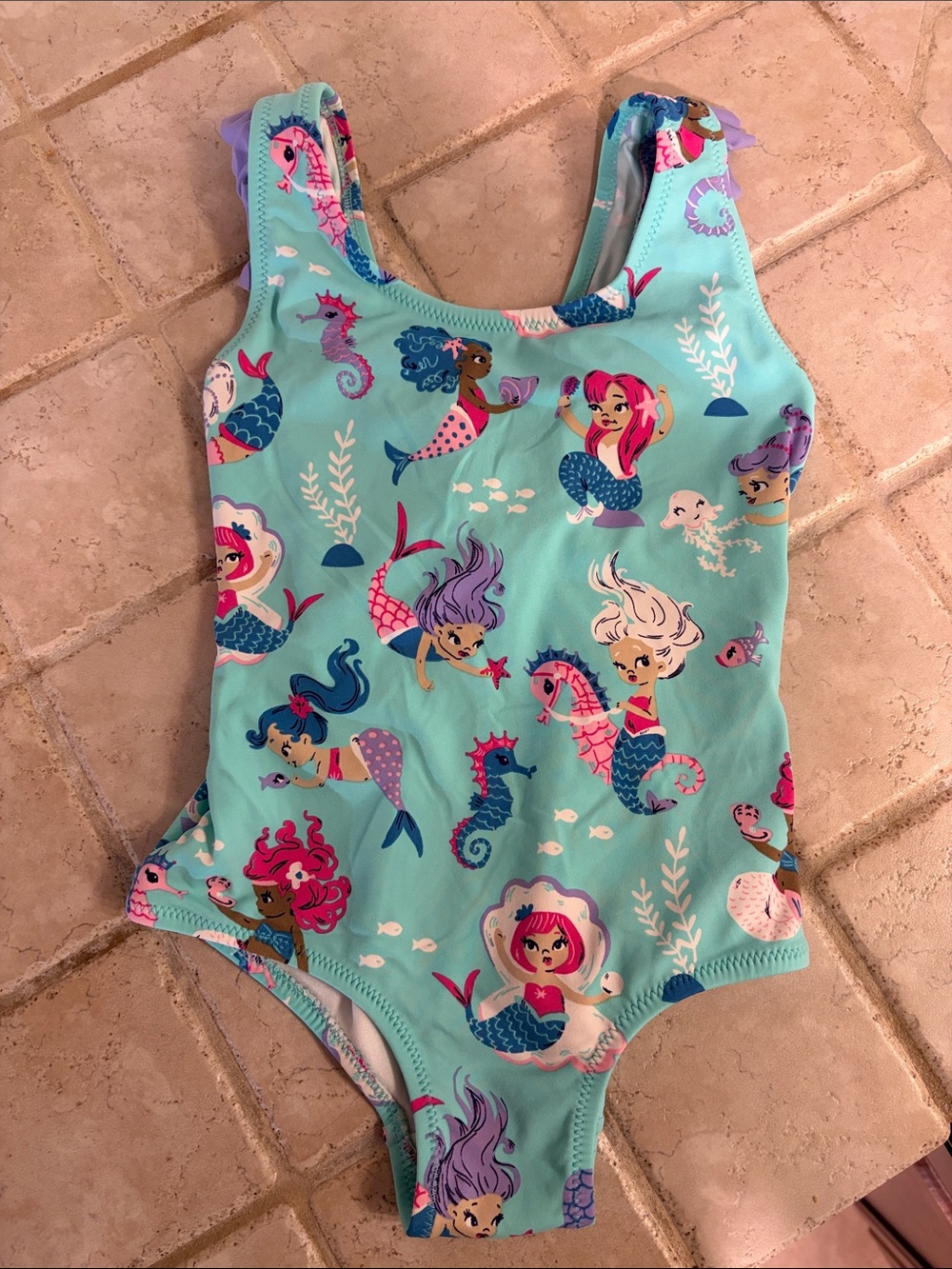 Hatley girls size 4. Mermaid One-Piece Swimsuit with ruffle detail.